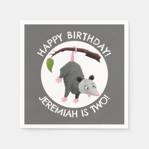 Cute funny opossum personalized birthday cartoon napkins