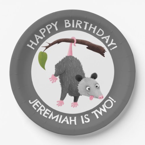 Cute funny opossum personalized birthday cartoon paper plates