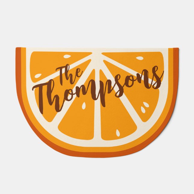 Cute Funny Orange Food Family Last Name Doormat (Front)