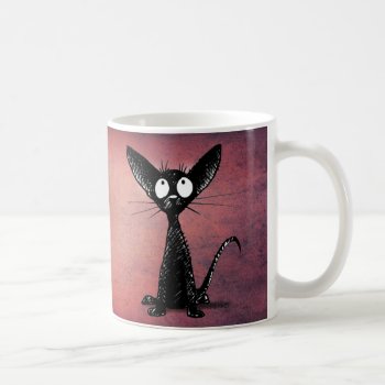 Cute Funny Oriental Black Cat Art On Pink Coffee Mug by StrangeStore at Zazzle