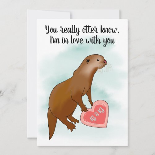 Cute Funny Otter Pun Valentines Romantic Flat Card