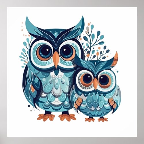 Cute Funny Owls Forest Bird Poster