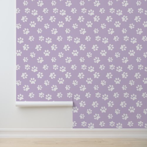 Cute Funny Pastel Purple White Cat Dog Paw Prints Wallpaper