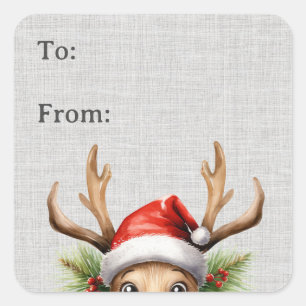 Cute Funny Peeking Reindeer Gift Label