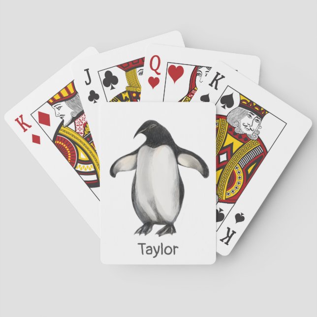  Cute Funny Penguin Animal Drawing Add Your Text  Poker Cards (Back)