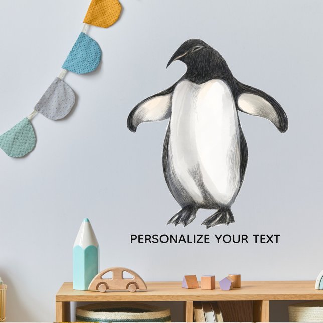   Cute Funny Penguin Animal Drawing Add Your Text  Wall Decal (Creator Uploaded)