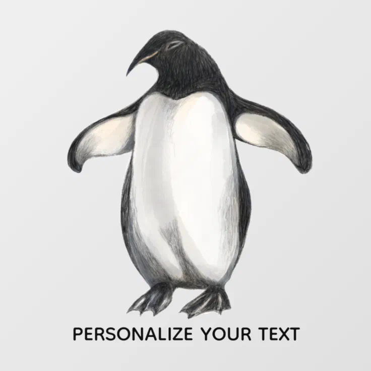 Cute Funny Penguin Animal Drawing Add Your Text Wall Decal | Zazzle