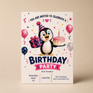 Cute Funny Penguin Birthday Party Invitation