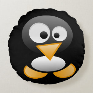 Cute Funny Penguin Monogram Art Round Pillow