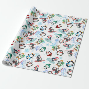 Cute Funny penguins winter sports Christmas Wrapping Paper