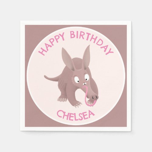 Cute funny personalised aardvark birthday napkins