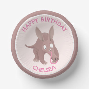 Cute funny personalised aardvark birthday paper bowls