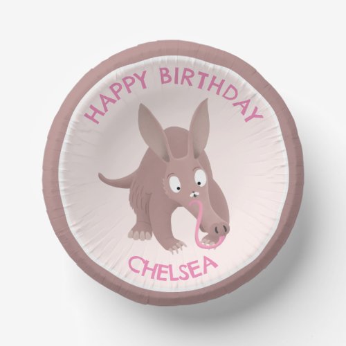Cute funny personalised aardvark birthday paper bowls