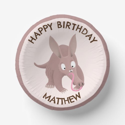 Cute funny personalized aardvark birthday paper bowls