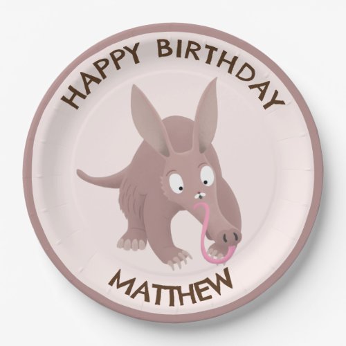Cute funny personalized aardvark birthday paper plates