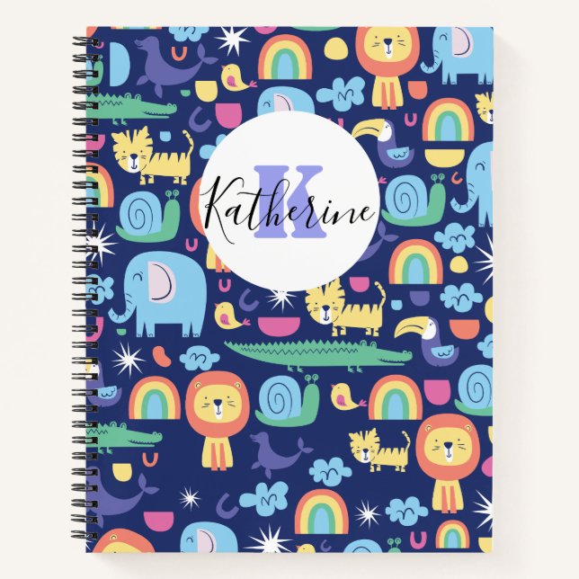 Cute Funny Personalized Colorful Cartoon Animal  Notebook (Front)