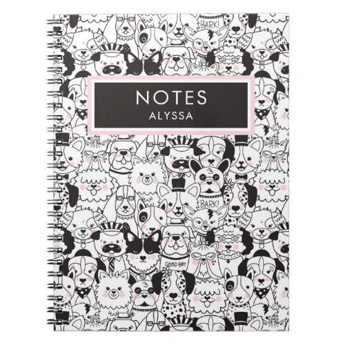 Cute Funny Personalized Dog Breeds Black and White Notebook