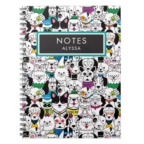 Cute Funny Personalized Dog Breeds Colorful Notebook