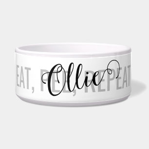 Cute Funny Personalized Pet Name Eat, Pee, Repeat Bowl