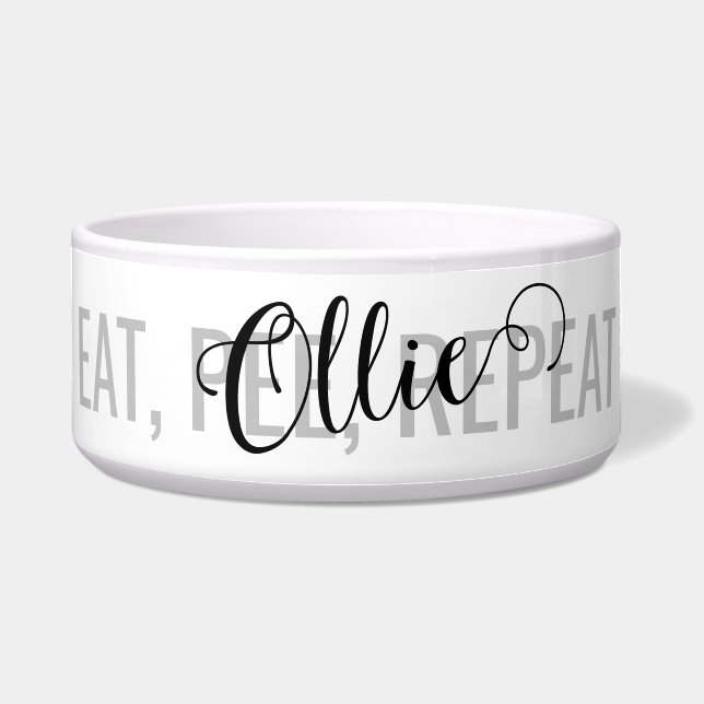 Cute Funny Personalized Pet Name Eat, Pee, Repeat Bowl (Front)