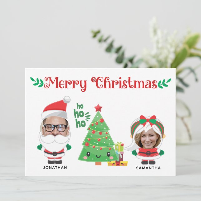 Cute Funny Photo Santa Family Merry Christmas Holiday Card (Standing Front)