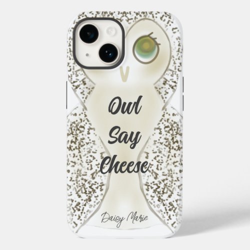 Cute Funny Photography Owl Say Cheese Monogram Case_Mate iPhone 14 Case