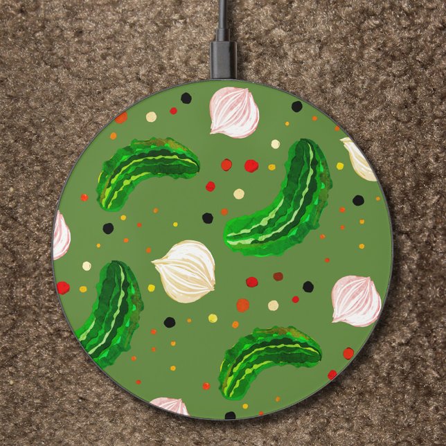    Cute Funny Pickles Pun Cool Unique Modern Green Wireless Charger (Creator Uploaded)