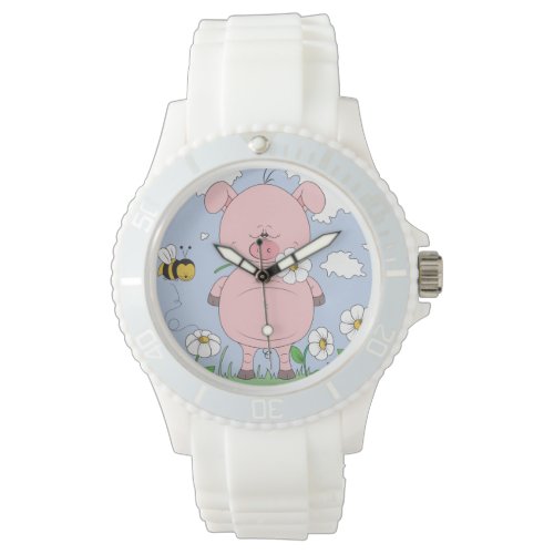 Cute funny pig cartoon watch