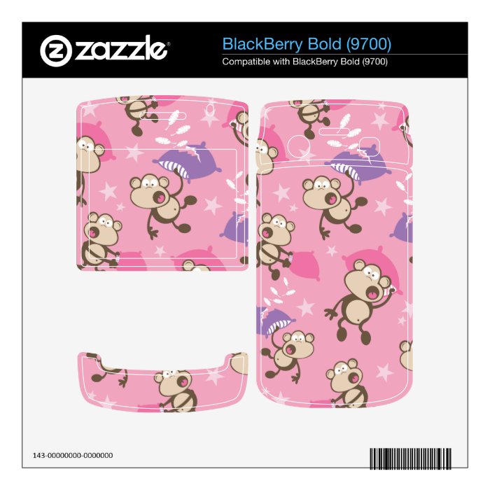 cute funny pillow fighting monkeys pattern decal for BlackBerry