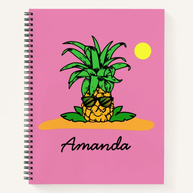 Cute Funny Pineapple Pink Personalized Name Notebook (Front)