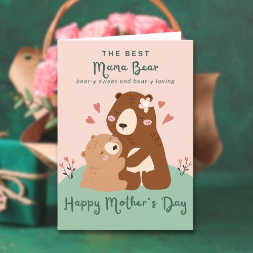 Cute Funny Pink Best Mama Bear Mothers Day Card