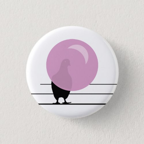 Cute Funny Pink Bubble Gum Bird On a Wire White Button
