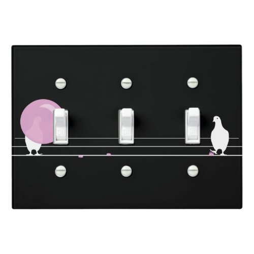 Cute Funny Pink Bubble Gum Birds On a Wire Black Light Switch Cover