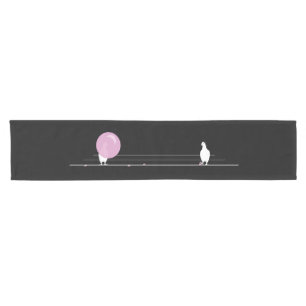 Cute Funny Pink Bubble Gum Birds On a Wire Black Short Table Runner