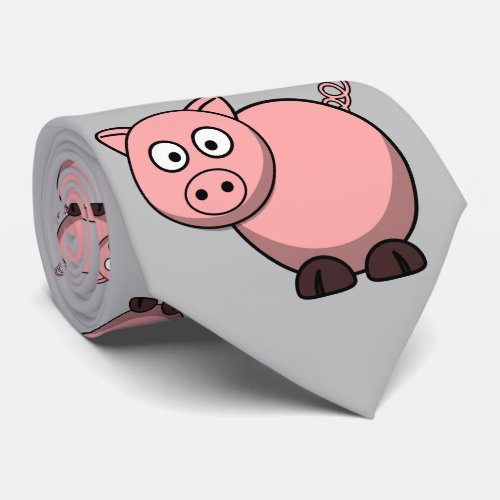 cute funny pink cartoon pig for farmers or kids neck tie