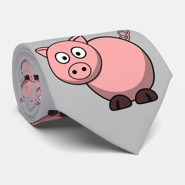 cute funny pink cartoon pig for farmers, or kids. neck tie (Rolled)