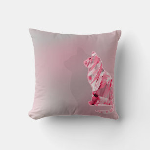 Cute Funny Pink & Grey Cat Paw Throw Pillow