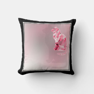 Cute Funny Pink & Grey Cat Paw Throw Pillow