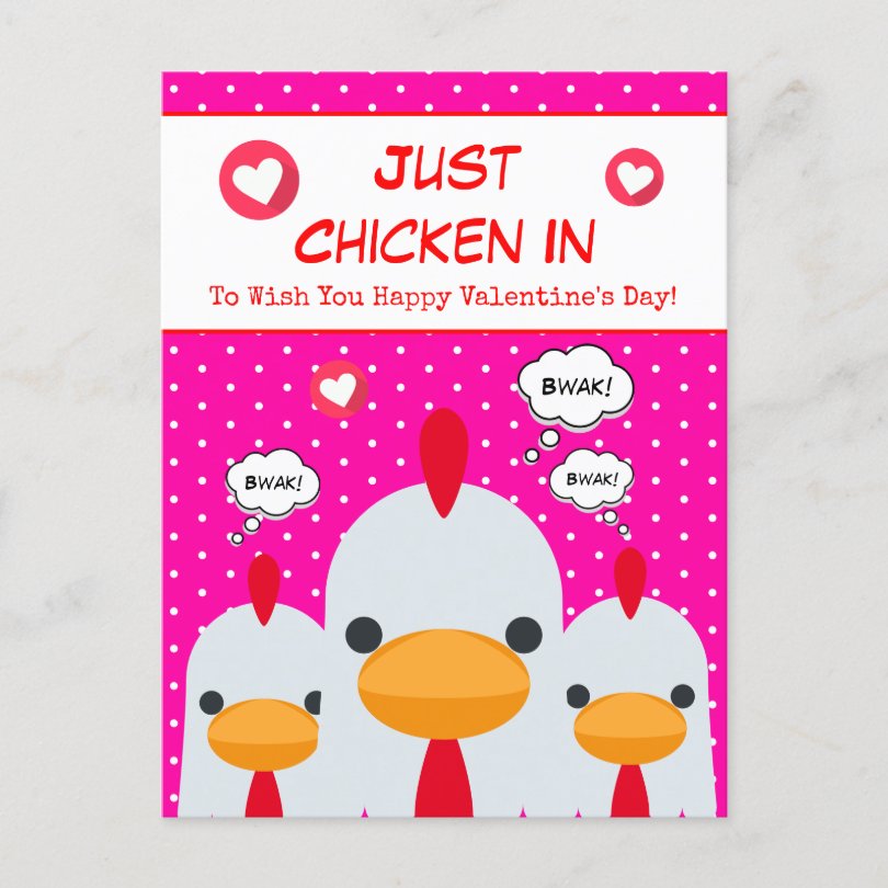 Cute Funny Pink Just Chicken In Valentines Day Holiday Postcard