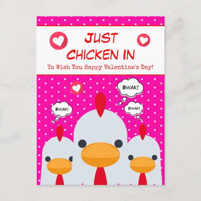 Cute Funny Pink Just Chicken In Valentines Day  Holiday Postcard (Front)