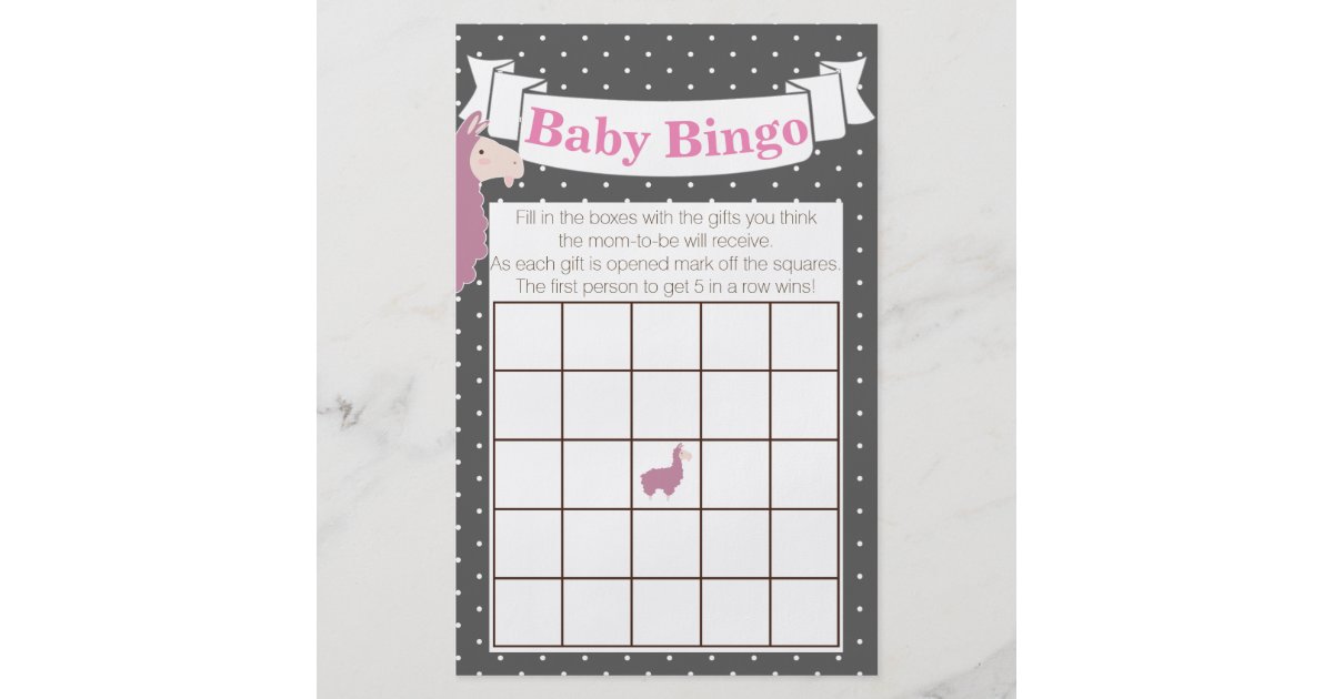 Cute Funny Pink Llama Baby Shower Bingo Flyer Zazzle Com