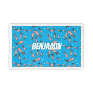 Cute funny pink squid cartoon pattern acrylic tray