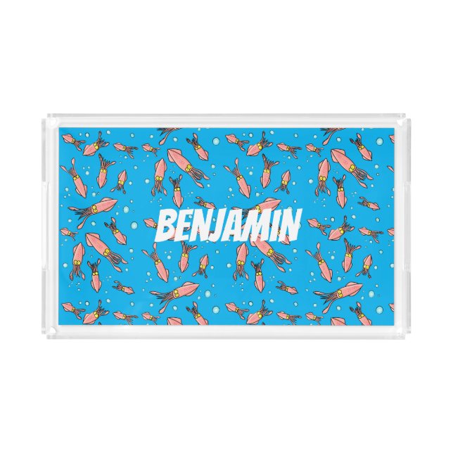 Cute funny pink squid cartoon pattern acrylic tray (Front)