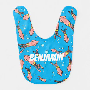 Cute funny pink squid cartoon pattern baby bib