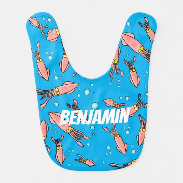 Cute funny pink squid cartoon pattern baby bib (Front)