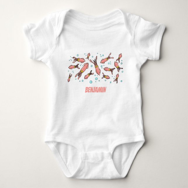 Cute funny pink squid cartoon pattern baby bodysuit (Front)