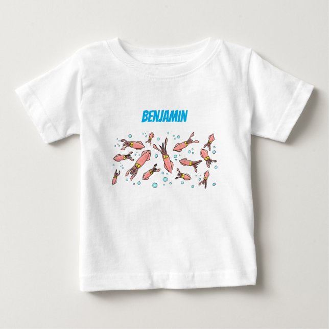 Cute funny pink squid cartoon pattern baby T-Shirt (Front)