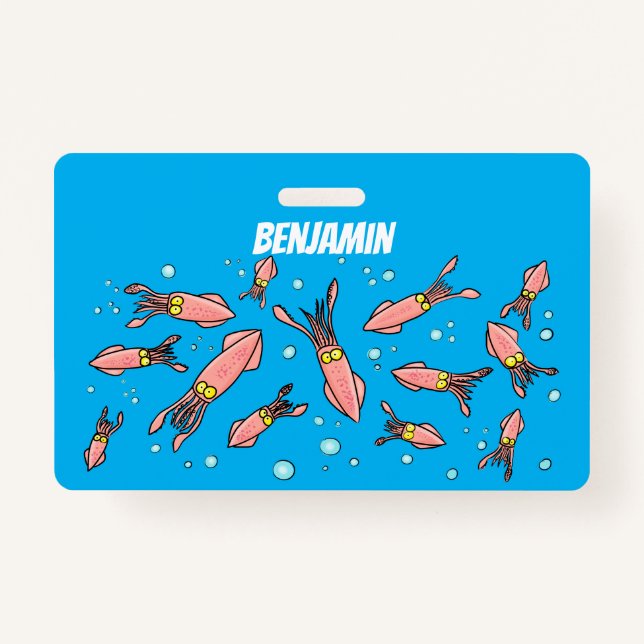 Cute funny pink squid cartoon pattern badge (Front)