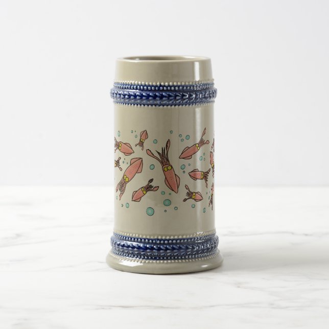 Cute funny pink squid cartoon pattern beer stein (Center)