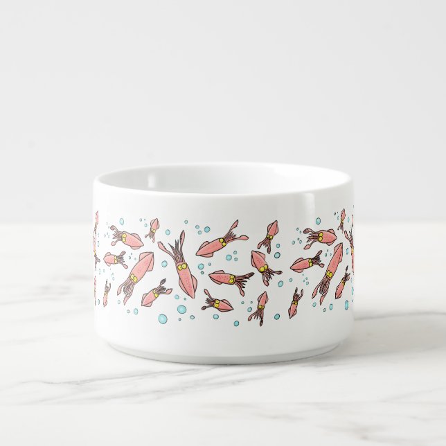 Cute funny pink squid cartoon pattern bowl (Center)